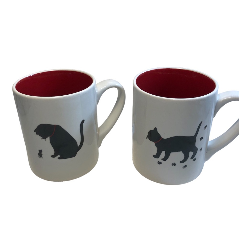 ND Exclusive Black Cat Mugs White Red Interior 16 Oz